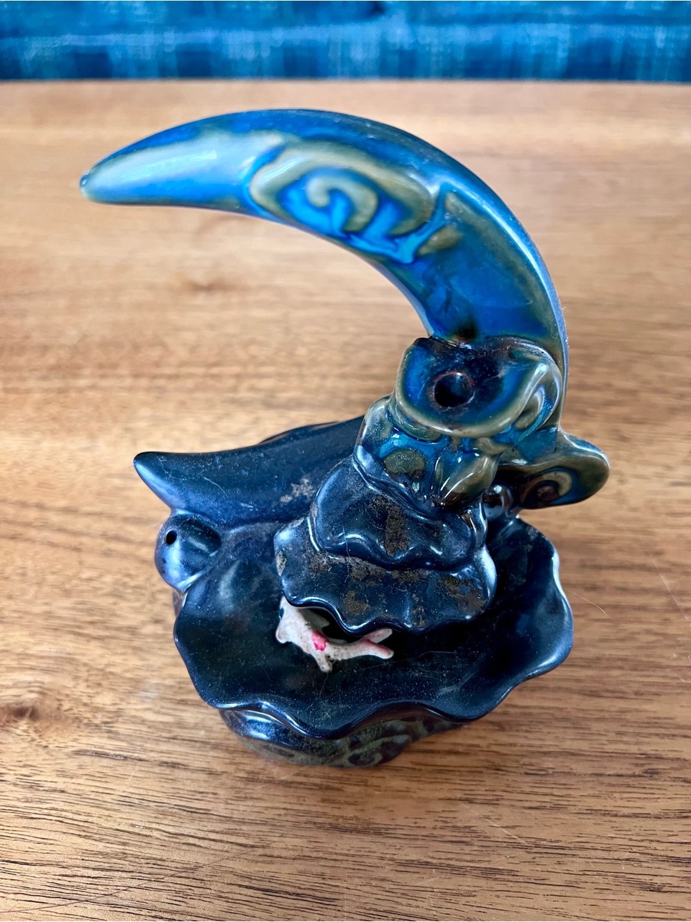 Blue Ceramic Moon and Decorative Incense Burner